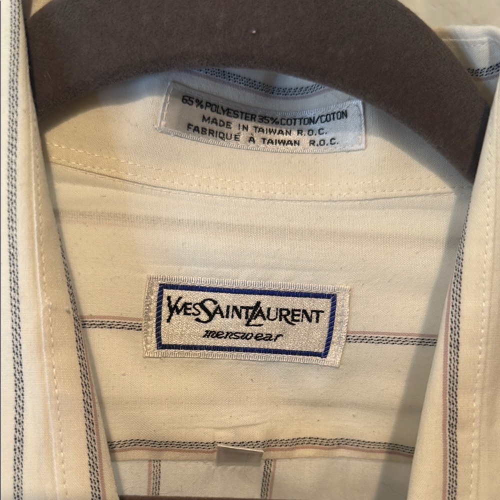 Yves Saint Laurent Men's Off White Striped Dress Shirt - Picture 2 of 9